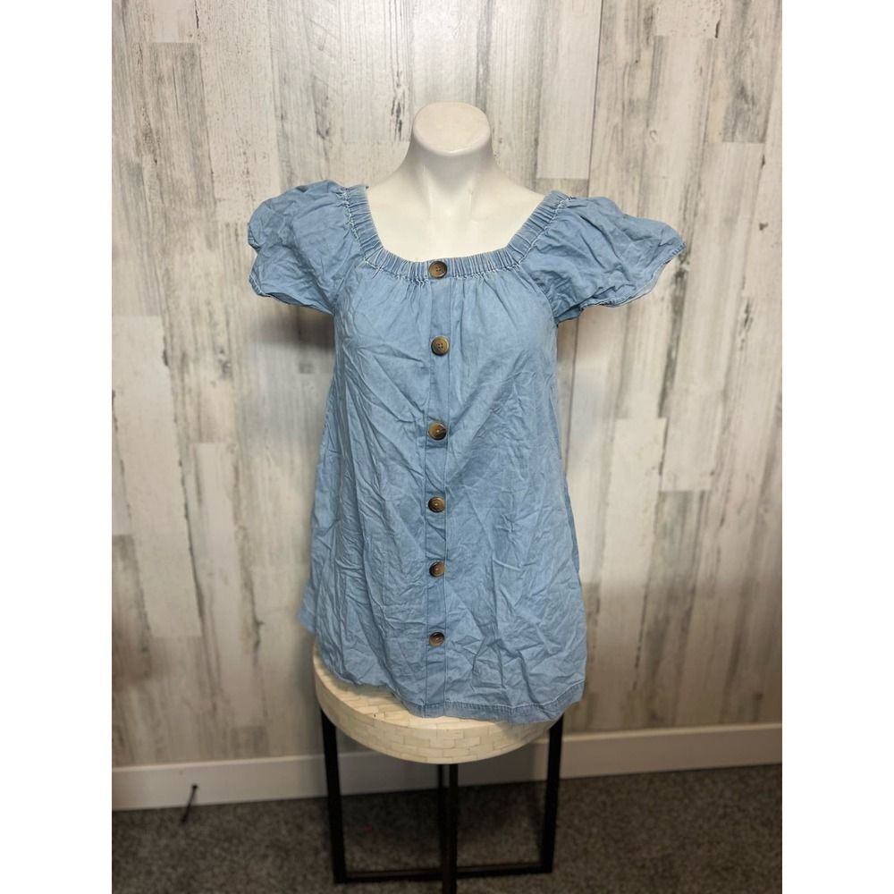 Arizona Jean Co Chambray Denim Puff Sleeve Dress Girls Large (14) Light Wash